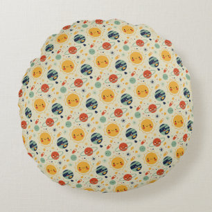 Schattig Kawaii Zonnestelsel Planeten Patroon Rond Kussen