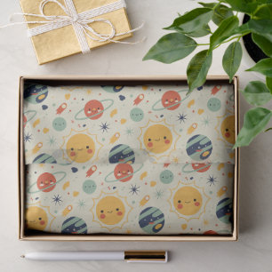 Schattig Kawaii Zonnestelsel Planeten Patroon Tissuepapier