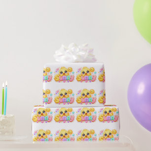 Schattig Kawaii Zonnig Kuiken Naam Pastel Roze Gla Cadeaupapier