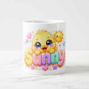 Schattig Kawaii Zonnig Kuiken Naam Pastel Roze Gla Grote Koffiekop