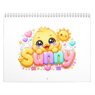 Schattig Kawaii Zonnig Kuiken Naam Pastel Roze Gla Kalender