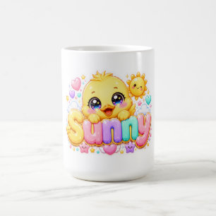 Schattig Kawaii Zonnig Kuiken Naam Pastel Roze Gla Koffiemok
