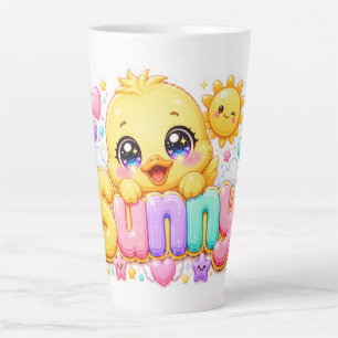 Schattig Kawaii Zonnig Kuiken Naam Pastel Roze Gla Latte Mok