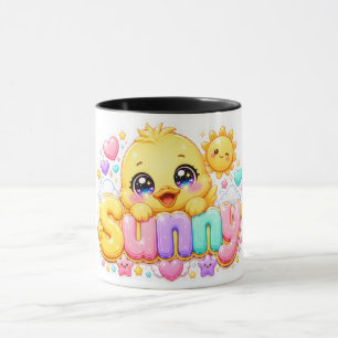 Schattig Kawaii Zonnig Kuiken Naam Pastel Roze Gla Mok