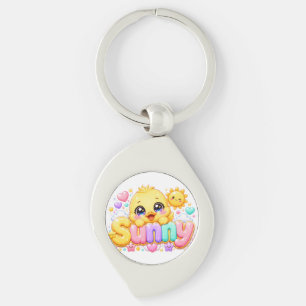 Schattig Kawaii Zonnig Kuiken Naam Pastel Roze Gla Sleutelhanger
