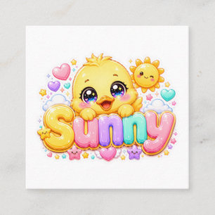 Schattig Kawaii Zonnig Kuiken Naam Pastel Roze Gla Vierkante Visitekaartje