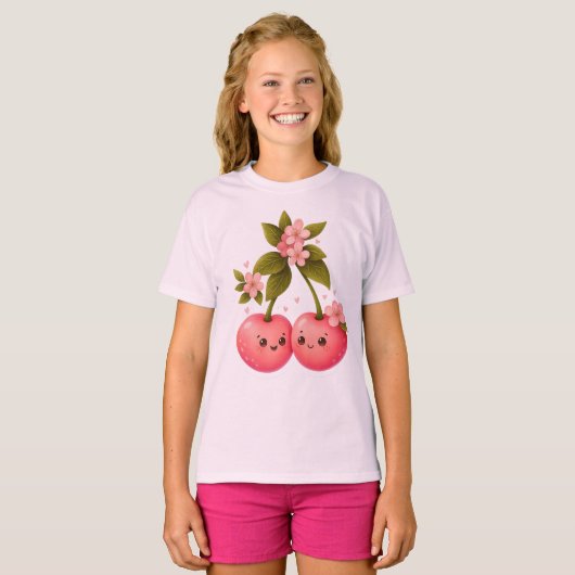 Schattig Kersenliefdesticker T-shirt (Voorkant volledig)