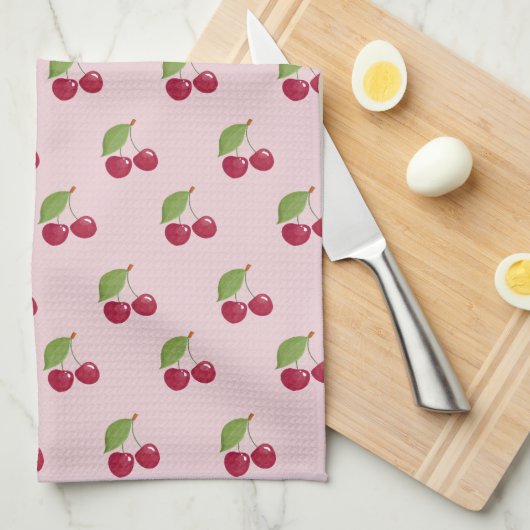 Schattig kersenpatroon op pastel roze theedoek (Quarter Fold)