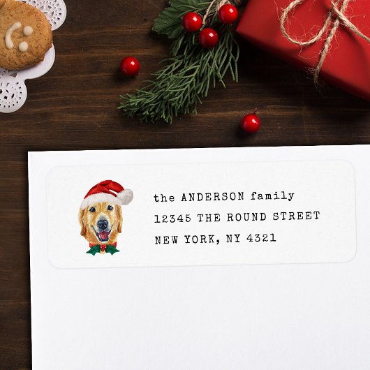 Schattig Kerst-adres Golden Retriever-hond Etiket