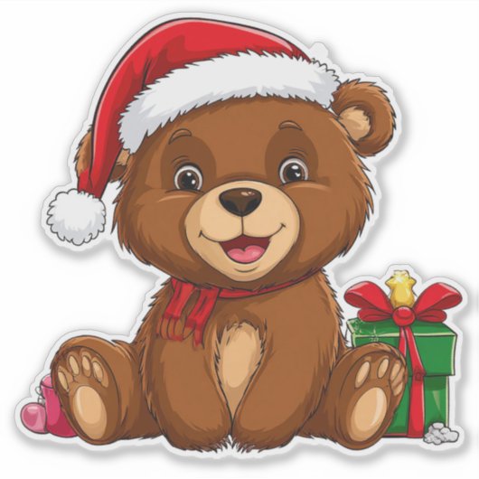 Schattig kerst Beer met Santa Hat Sticker (Voorkant)