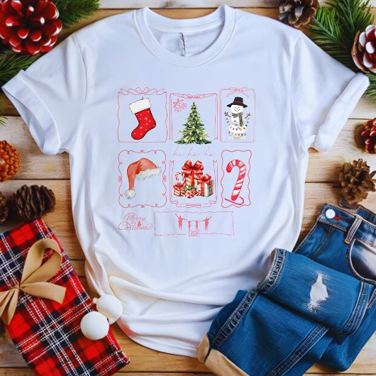 Schattig Kerst Collage Stijl Design T-shirt