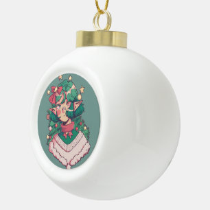 Schattig Kerst Elf Anime Meisje Keramische Bal Ornament