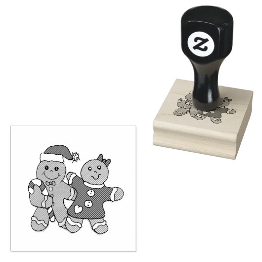 Schattig Kerst Gingerbread Koppel Rubberstempel (Gestempeld)