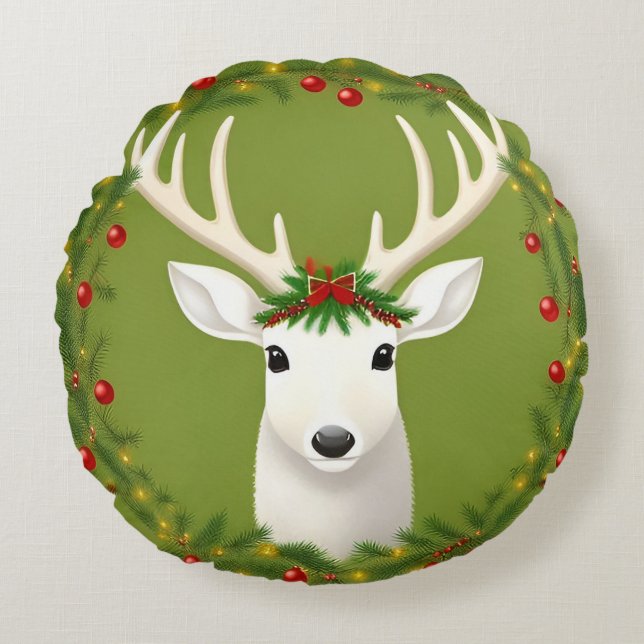 Schattig kerst hert  rond kussen (Voorkant)