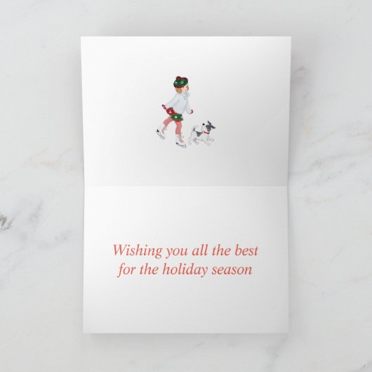 Schattig Kerst Meisje & Hond Kaart (Binnen)