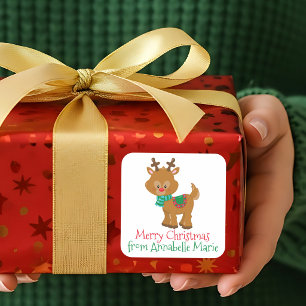 Schattig Kerst Reindeer Persoonlijk Van Cadeau Vierkante Sticker