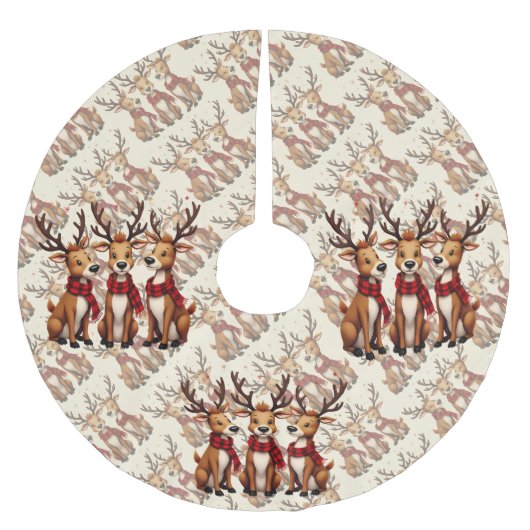 Schattig Kerst Rendier Trio met Geruite Sjaals Kerstboom Rok (Voorkant)