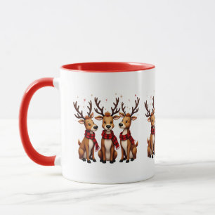 Schattig Kerst Rendier Trio met Geruite Sjaals Mok