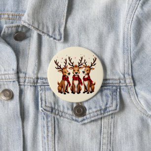 Schattig Kerst Rendier Trio met Geruite Sjaals Ronde Button 7,6 Cm