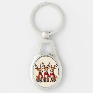 Schattig Kerst Rendier Trio met Geruite Sjaals Sleutelhanger