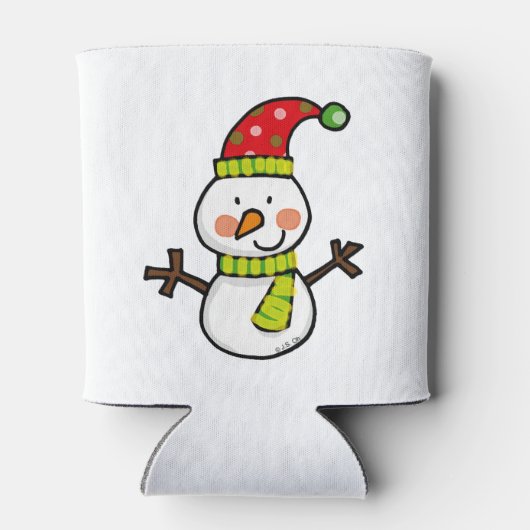 schattig kerst sneeuwman - feestelijk blikjeskoeler (Achterkant)