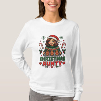 Schattig Kerst Tante Retro Pixel Art T-shirt