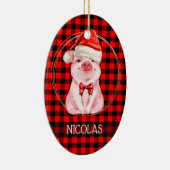 Schattig Kerst Varken Met Buffalo Plaid Rood Grapp Keramisch Ornament (Rechts)