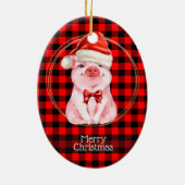 Schattig Kerst Varken Met Buffalo Plaid Rood Grapp Keramisch Ornament (Achterkant)