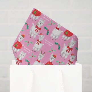 Schattig Kerstalpaca met Hulst in Roze Tissuepapier