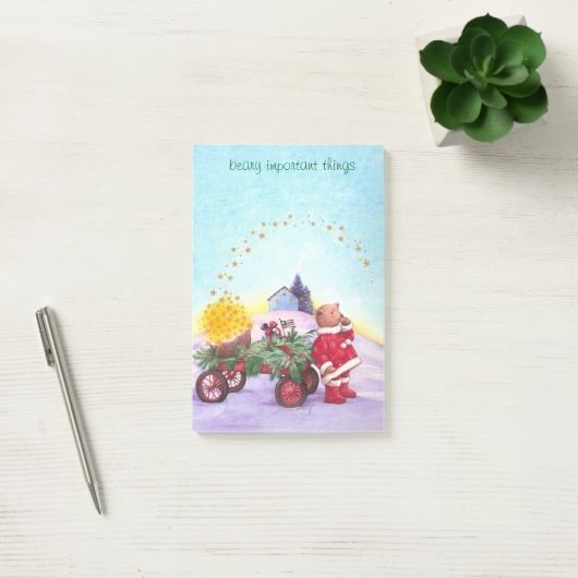 Schattig kerstBeer met rode wagon Post-it® Notes (Kantoor)