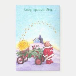 Schattig kerstBeer met rode wagon Post-it® Notes