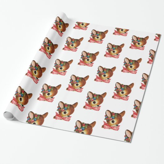 Schattig kerstdeerpapier met retro cadeaupapier (Uitgerold)