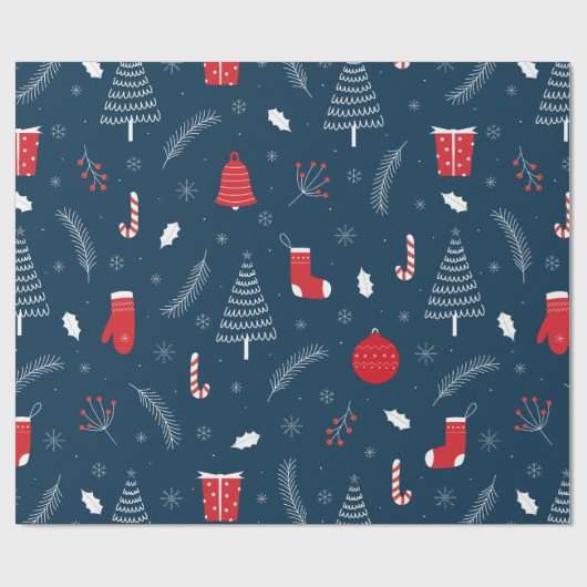 Schattig kerstdoodlepatroon cadeaupapier (Vlak)