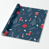 Schattig kerstdoodlepatroon cadeaupapier (Uitgerold)