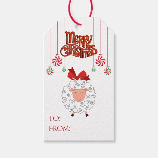 Schattig kerstfeest met kleine schapen cadeaulabel (Voorkant)