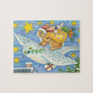 Schattig kerstfeest met konijn als kerstman op uil legpuzzel