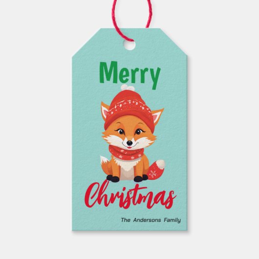 Schattig kerstfeest Rode Vos Kerstman Sjaal vakant Cadeaulabel (Voorkant)
