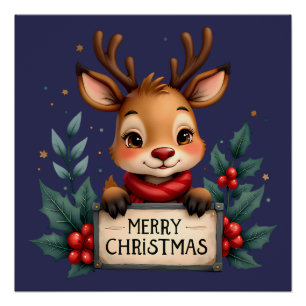 Schattig Kersthert met Hulst en Bord Perfect Poster