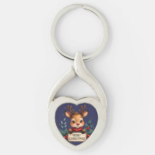 Schattig Kersthert met Hulst en Bord Sleutelhanger