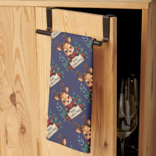Schattig Kersthert met Hulst en Bord Theedoek