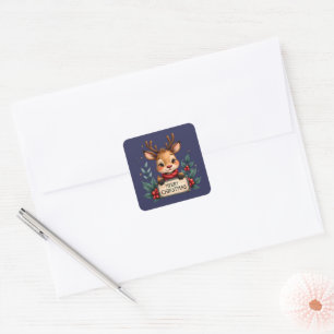 Schattig Kersthert met Hulst en Bord Vierkante Sticker