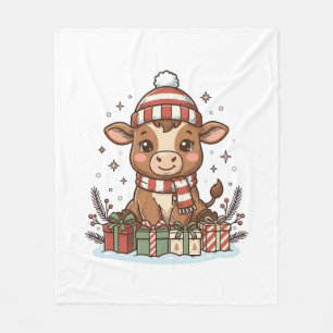 Schattig Kerstkalf Met Cadeaus Vintage Vector_1 Fleece Deken
