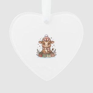 Schattig Kerstkalf Met Cadeaus Vintage Vector_1 Ornament