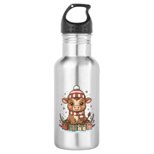 Schattig Kerstkalf Met Cadeaus Vintage Vector_1 Waterfles