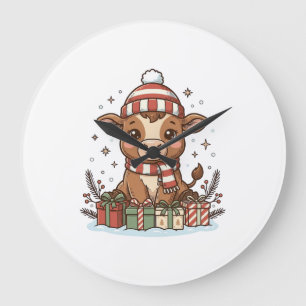 Schattig Kerstkalfsje Met Cadeaus Vintage Vector_1 Grote Klok