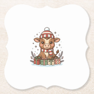 Schattig Kerstkalfsje Met Cadeaus Vintage Vector_1 Kartonnen Onderzetters
