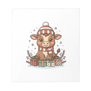 Schattig Kerstkalfsje Met Cadeaus Vintage Vector_1 Notitieblok