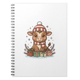 Schattig Kerstkalfsje Met Cadeaus Vintage Vector_1 Notitieboek
