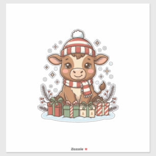 Schattig Kerstkalfsje Met Cadeaus Vintage Vector_1 Sticker