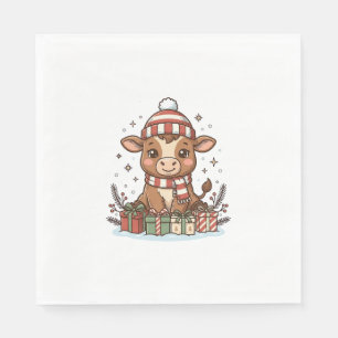 Schattig Kerstkalveren Met Cadeaus Vintage Vector_ Servet